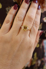 Bold & Elegant 18K Yellow Gold Emerald Cut 1.62 Carats Yellow Beryl & 0.17 Carats Diamond Ring