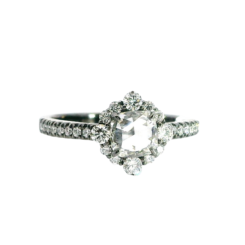 Contemporary 18K White Gold Halo With Gun Metal Finish 0.96 Carats Diamond Ring