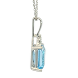 Vibrant Colored Stone Necklaces 14K White Gold 1.85 Carats Blue Topaz & 0.05 Carats Diamond Necklace - 18 Inch