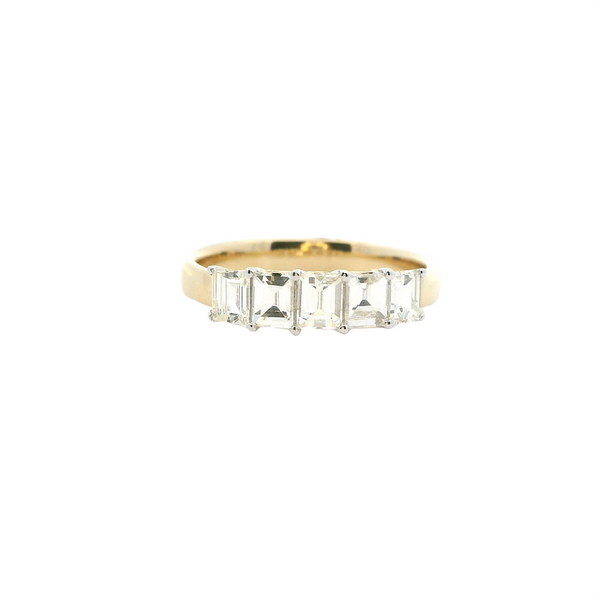 Elegant Diamond Bands 14K Gold Yellow Stackable 1.01 Carats Emerald Cut Diamond 5 Stone Anniversary Band
