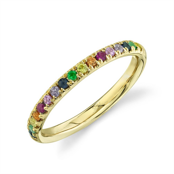 Yellow 14 Karat Gold 0.31 Carats Multi-Color Gemstone Stackable Rainbow Ring