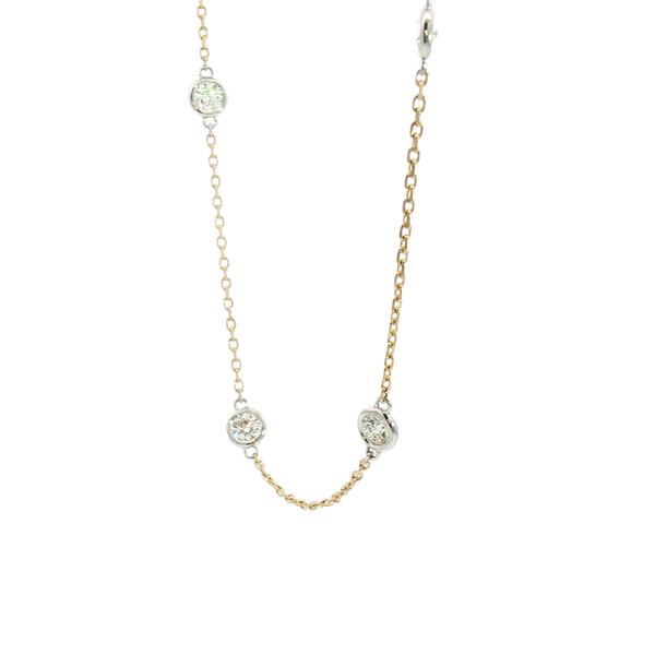 Elegant Diamond Necklaces 14K Yellow & White Gold 1.50 Carats Diamond Station Necklace - 18 Inch