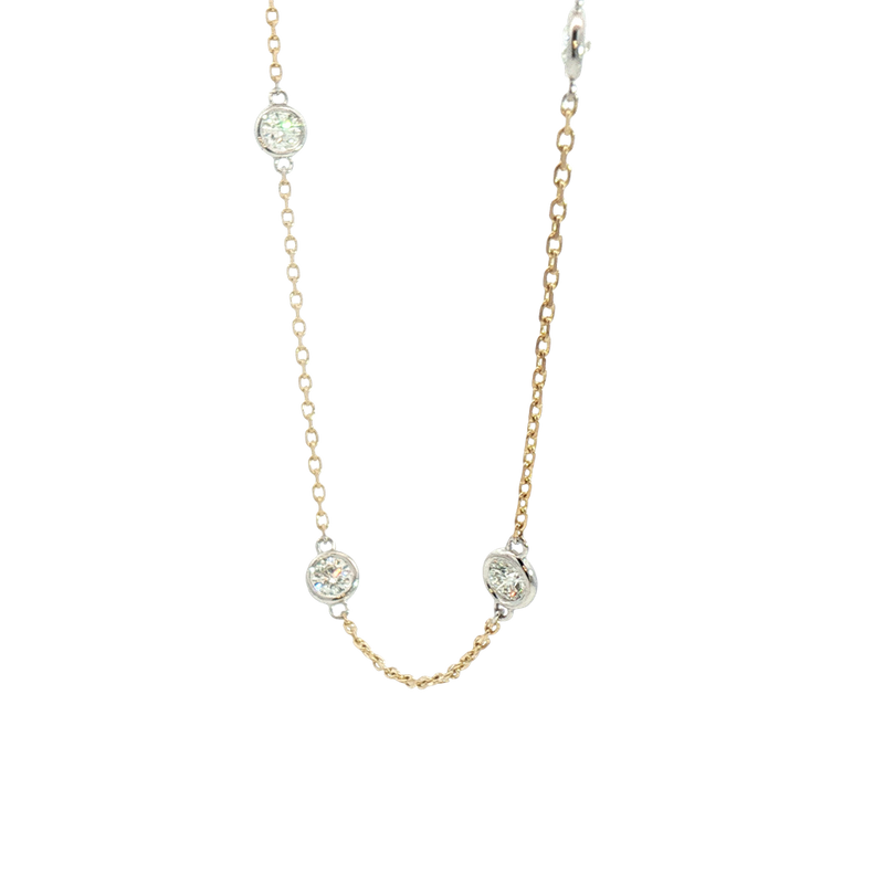 Elegant Diamond Necklaces 14K Yellow & White Gold 1.50 Carats Diamond Station Necklace - 18 Inch