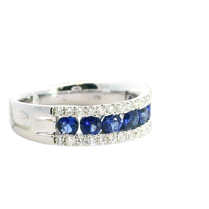 Bold & Elegant 18K White Gold 0.98 Carats Blue Saphhire & 0.35 Carats Diamond Stackable Band