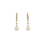 Timeless & Sophisticated Design 14K Yellow Gold 7.0 MM Pearl  & 0.06 Carats Diamond Dangle Earrings
