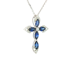 Vibrant 18K Gold 0.80 Carats Sapphire & 0.22 Carats Diamond Medium Cross Pendant