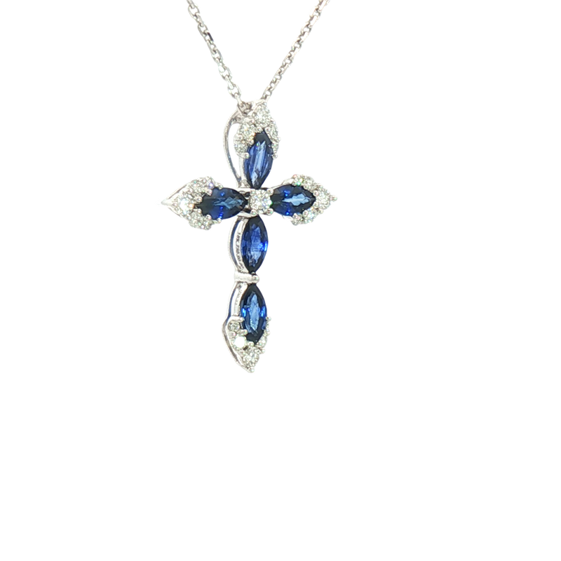 Vibrant 18K Gold 0.80 Carats Sapphire & 0.22 Carats Diamond Medium Cross Pendant