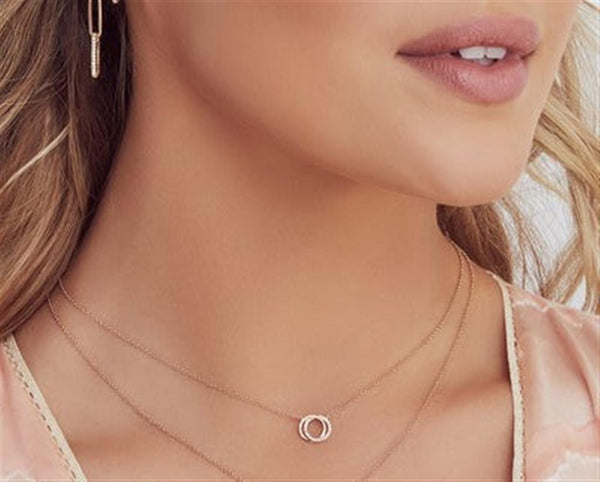 Elegant Diamond Necklaces 14K Rosé Gold 0.07 Carats Diamond Love Knot Circle Necklace - 18 Inch