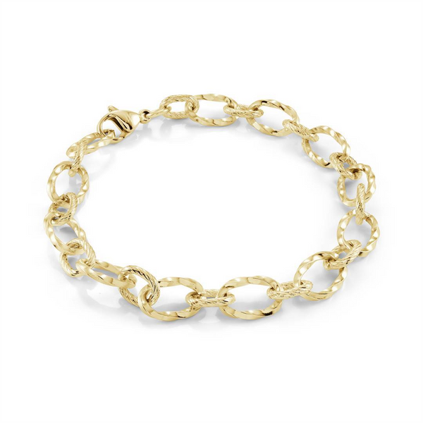 Bold & Stylish Alternative Metal Bracelets Ion Plated Yellow Gold Over Stainless Steel Diamond Cut 7.0 MM Cable Link Bracelet - 7 Inch