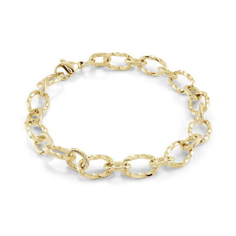 Bold & Stylish Alternative Metal Bracelets Ion Plated Yellow Gold Over Stainless Steel Diamond Cut 7.0 MM Cable Link Bracelet - 7 Inch