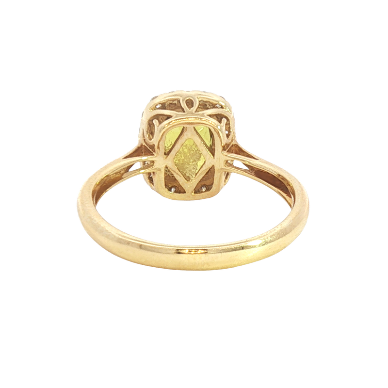 Bold & Elegant 14K Yellow Gold Rectangular Cushion Cut 1.50 Carats Yellow Sapphire & 0.22 Carats Diamond Halo Ring