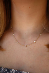 Elegant Diamond Necklaces 14K Yellow Gold 0.82 Carats Diamond Station Necklace - 18 Inch