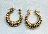Elegant Precious Metal Earrings Vintage 14K Gold Yellow Medium Shrimp Hoop Earrings