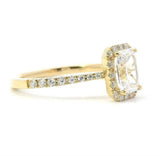 Elegant Diamond Mountings 18K Gold Yellow Halo Emerald Cut 7x5MM Cubic Zirconia & Diamond Engagement Ring  - 0.26 Carats Accent Diamonds