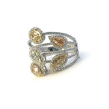 Elegant & Trendy 18K White Gold 1.55 Carats Fancy Diamond & 0.86 Carats Round Cut Diamond Halo Split Band Ring
