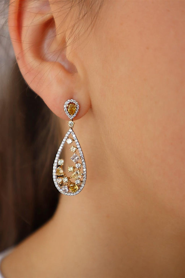 Classic & Contemporary 18K White Gold 4.31 Carats Diamond & Fancy Color Diamond Accented Dangle Earrings