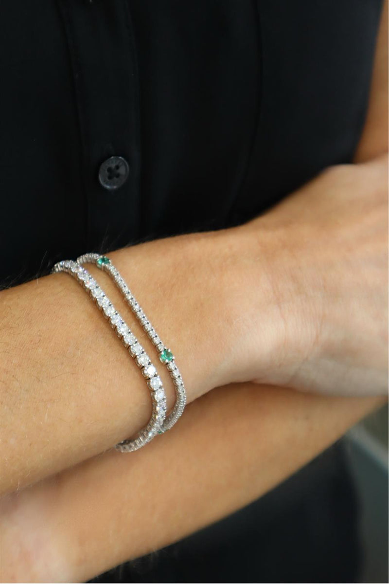 Elegant & Eye Catching 18K Gold White 0.60 Carats Emerald & 1.64 Carats Diamond Tennis Bracelet, Length 7 Inch