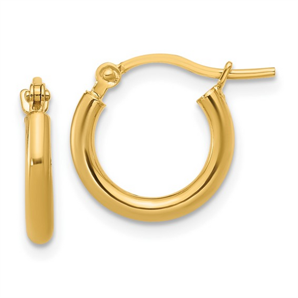 Elegant Precious Metal Earrings 10K Gold Yellow 2x12mm Huggie Polished Earrings