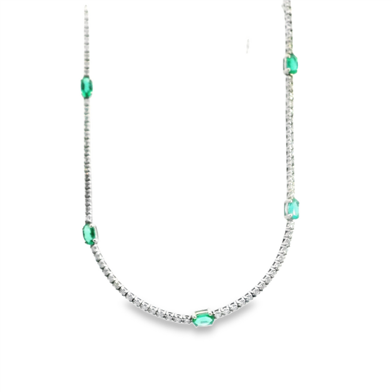 Vibrant Colored Stone Necklaces 18K White Gold 1.70 Carats Emerald & 3.11 Carats Diamond Tennis Necklace, 18 Inch