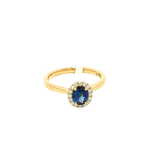 Bold & Elegant 18K Yellow Gold Oval 0.63 Carats Blue Sapphire & 0.12 Carats Diamond Halo Ring