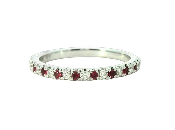Bold & Elegant 14K Gold White Color Stone Fashion Rings - 14K  White Gold 0.17 Carats Ruby & 0.11 Carats Diamond Stackable Band