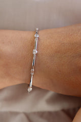 Sophisticated & Timeless Diamond Bracelets 14K Gold White & Titanium Various Shape Flexible Diamond Bangle Bracelet - 0.94 CTW, Size 6.75 Inch