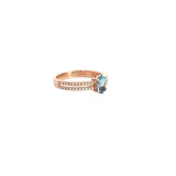 Bold & Elegant 14K Rosé Gold Oval Cut 0.63 Carats Light Blue Aquamarine & 0.18 Carats Diamond Ring