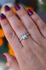 Bold & Elegant 18K Yellow Gold Rectangular Cushion Cut 2.13 Carats Aquamarine & 0.29 Carats Diamond Ring