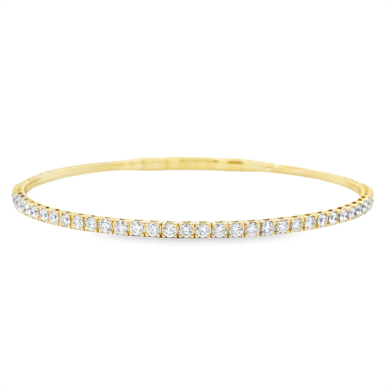 Sophisticated & Timeless Diamond Bracelets 14K Gold Yellow & Titanium Round Diamond Flex Bangle Bracelet - 0.98 CTW, Size 6.0 Inch
