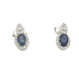 Vibrant Color Stone 14K White Gold Oval Cut 1.15 Carats Blue Sapphire & 0.32 Carats Diamond Stud Earrings