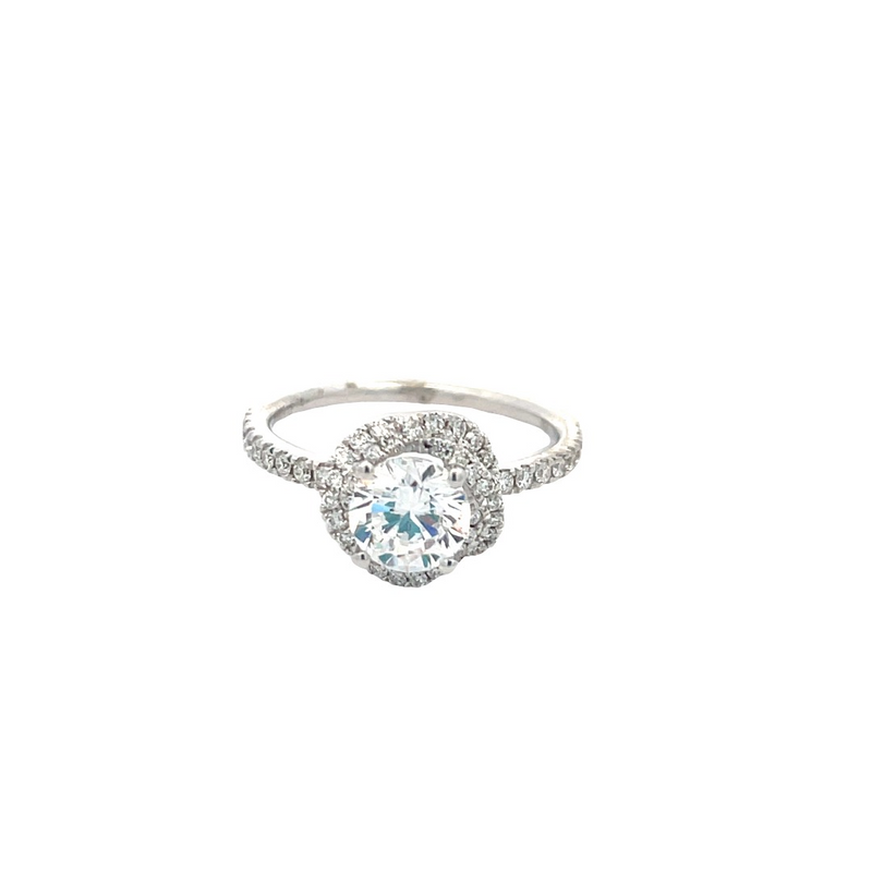 White 18 Karat Gold 0.44 Carats Diamond Halo Round Engagement Ring