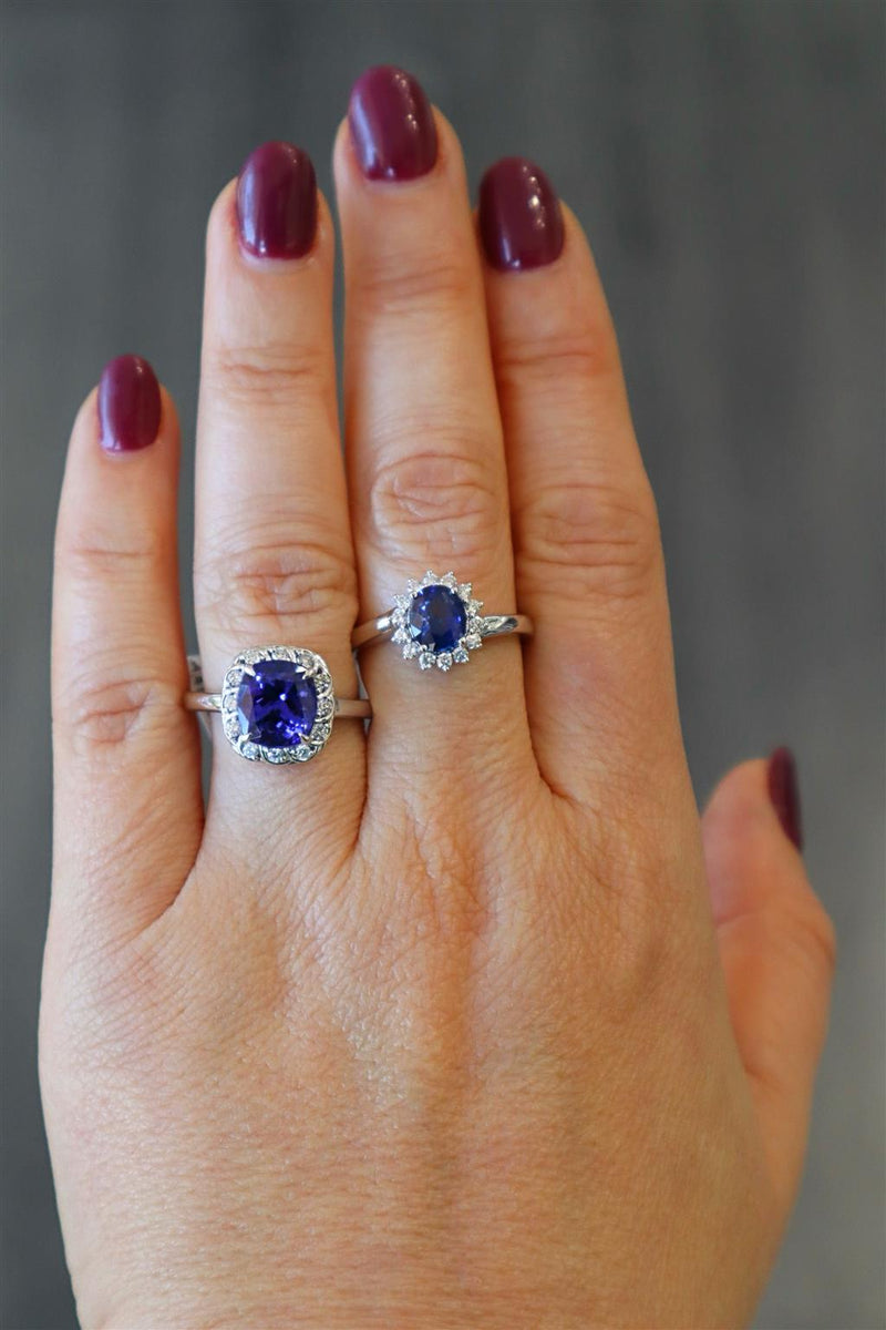 Bold & Elegant 14K White Gold Oval Cut 1.16 Carats Blue Sapphire & 0.23 Carats Diamond Halo Ring