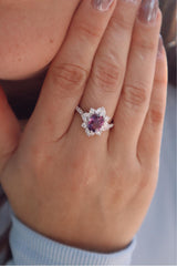 18K White Gold Halo Oval Pink Sapphire Ring with Marquise & Round Diamonds, 2.02ct Sapphire & 0.70ct Diamonds, F/G Color, VS2 Clarity