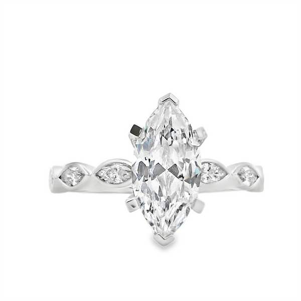 MPJ Exclusive 14K White Gold Marquise Diamond Accented 2.0 Carats Marquise Cut Engagement Ring - 0.36 CTW Diamond