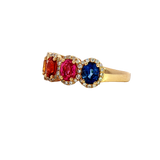 Bold & Elegant 14K Yellow Gold Oval Cut 2.78 Carats Mulit Colored Sapphires &  0.34 Carats Diamond Halo Ring