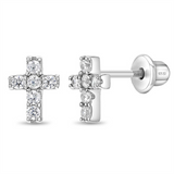 Sterling Silver The Perfect Cross 7mm CZ Earrings For Children
