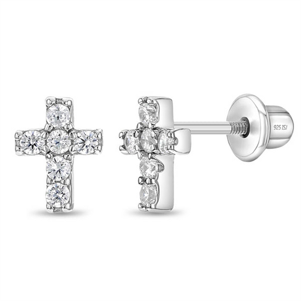 Sterling Silver The Perfect Cross 7mm CZ Earrings For Children