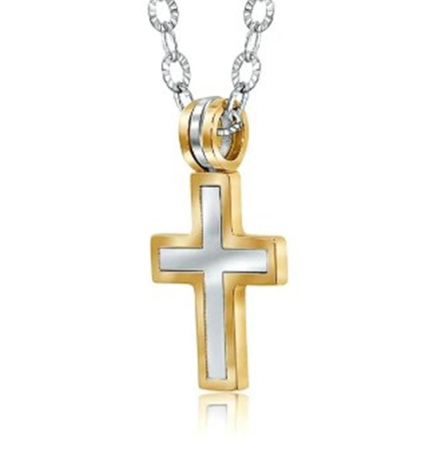Two-Toned Stainless Steel Cross Necklace