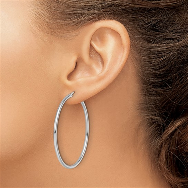Elegant Precious Metal Earrings 10K Gold White 48MM Medium Hoop Earrings