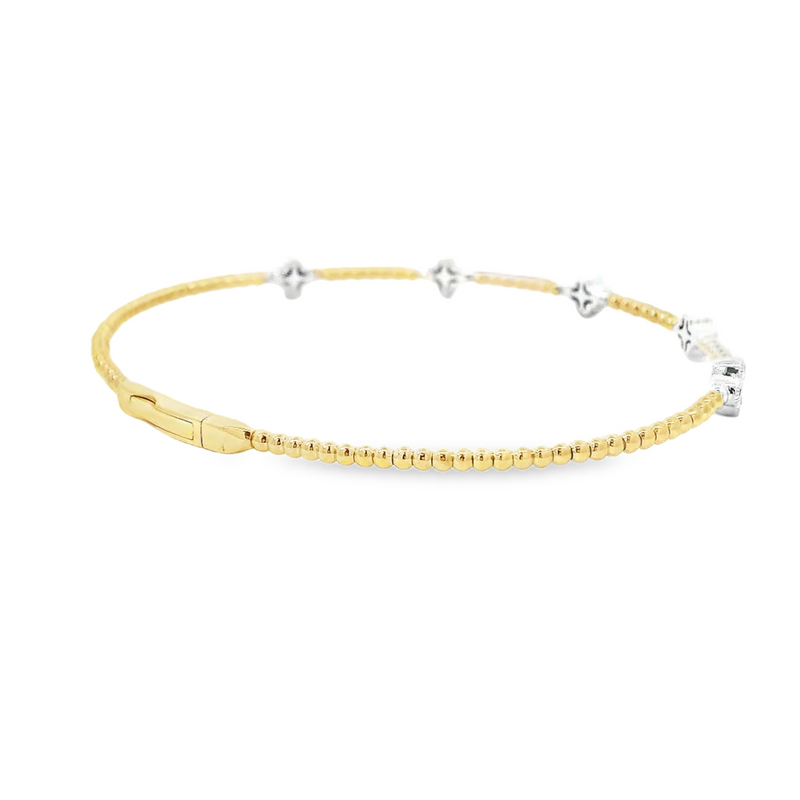 Sophisticated & Timeless Diamond Bracelets 14K Gold Two-Toned White & Yellow & Titanium Diamond Quatrefoil Flexible Bangle Bracelet - 0.35 CTW, Size 6.75 Inch