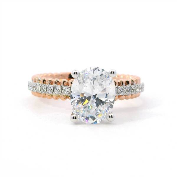 MPJ Exclusive Elegant Diamond Mountings 14K Gold Two-Toned White & Rose Diamond Accented Oval 2.5 Carats Engagement Ring - 0.25 Carats Accent Diamonds