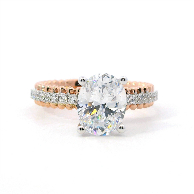 MPJ Exclusive Elegant Diamond Mountings 14K Gold Two-Toned White & Rose Diamond Accented Oval 2.5 Carats Engagement Ring - 0.25 Carats Accent Diamonds