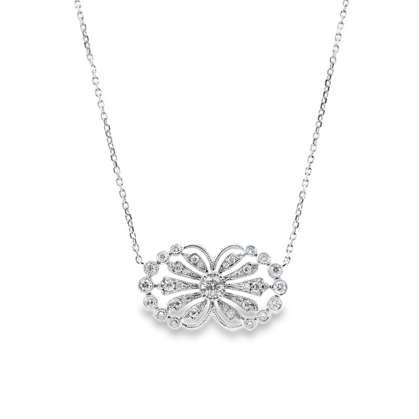 Elegant Diamond Necklaces 18K White Gold 0.41 Carats Diamond Vintage Inspired Pendnat Necklace - 18 Inch