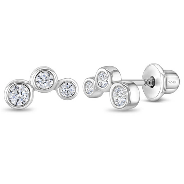 Sterling Silver Bezel Climber April Birthstone CZ Earrings For Children