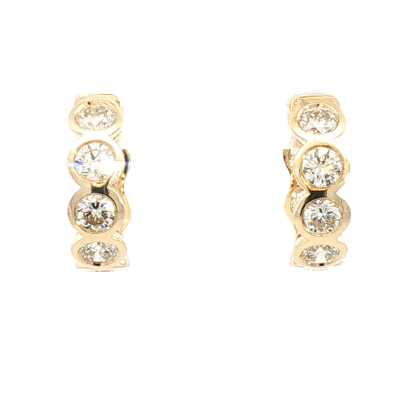 Classic & Contemporary 14K Yellow Gold 1.92 Carats Lab-Grown Bezel Set Diamond Huggie Earrings