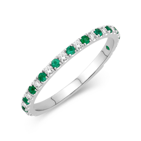 White 14 Karat Gold 0.11 Carats Emerald & 0.14 Carats Diamond Stackable Band