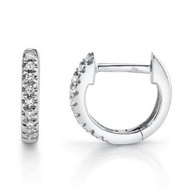 Classic & Contemporary 14K White Gold 0.07 Carats Diamond Huggie Earrings