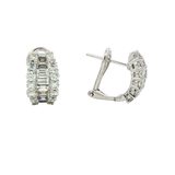 Classic & Contemporary 18K Gold White 1.39 Carats Baguette & Round Diamond Huggie Earrings
