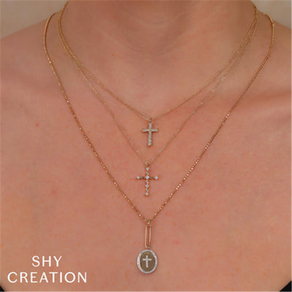 Elegant Diamond Necklaces & Pendants 14K White Gold 0.12 Carats Medium Diamond Cross Necklace - 18 Inch