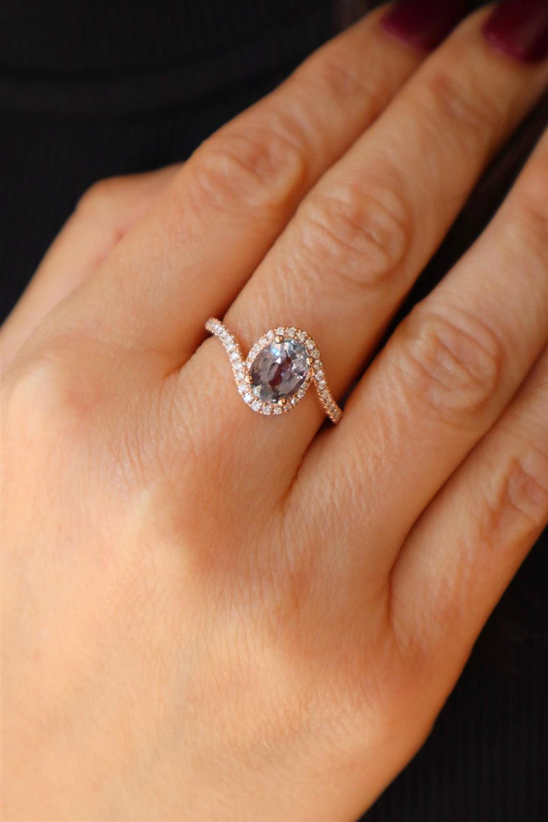 Bold & Elegant 14K Rosé Gold Oval Cut 1.97 Carats Lavender Sapphire 
& 0.24 Carats Diamond Ring